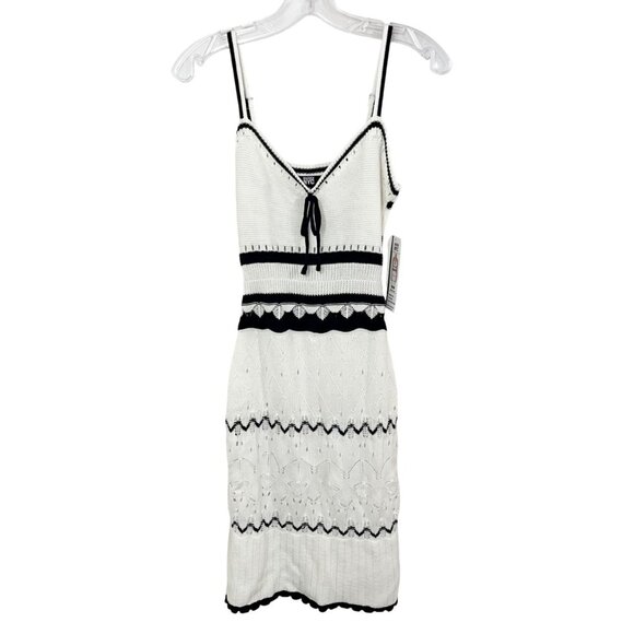NEW Madden NYC White & Black Crochet Knit Tank Dress Pointelle Bow Tie - Size XS - Picture 1 of 6